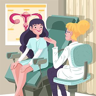 怀孕妇女产检检查插画