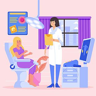 卡通怀孕妇女检查插画设计