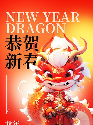 恭贺新春龙年大吉节日插画海报素材