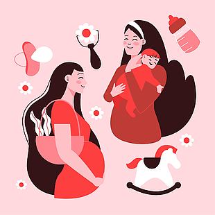 孕妈主题插画设计