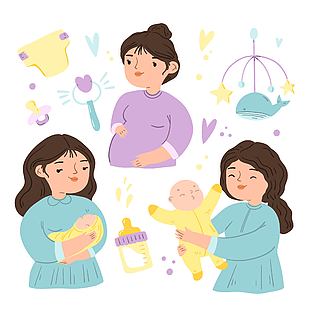 十月怀胎孕妈主题插画