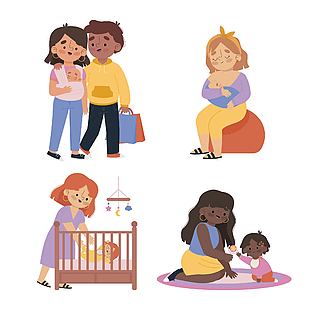 新生儿宝妈生活插画