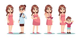 女性怀孕生子人物插画