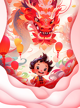 龙年发大财创意手绘卡通海报