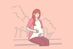 时尚孕妈幸福时光插画