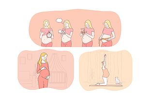 时尚怀孕妇女孕期生活插画