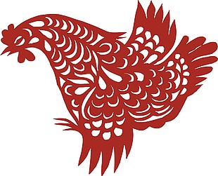 红色动物剪纸公鸡素材