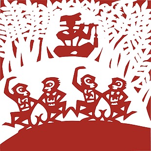 红色剪纸猴子矢量免抠元素