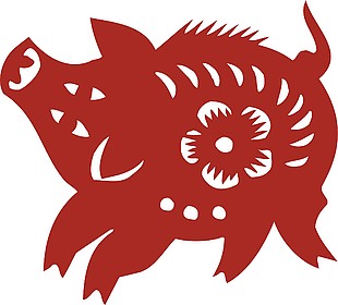 红色动物剪纸猪插画模板