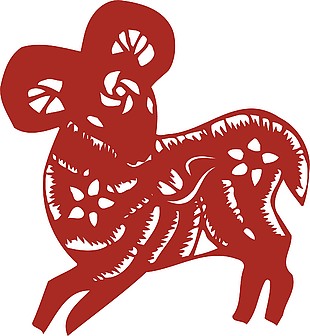 红色动物剪纸插画模板羊