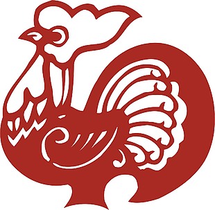 红色动物鸡剪纸插画模板
