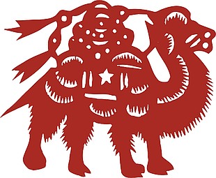 红色动物剪纸图案免抠素材