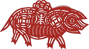 红色剪纸猪图片素材