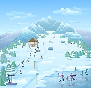 冬季滑雪户外运动插画
