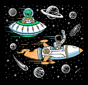 宇宙行星外星人插画