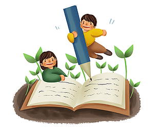 简约可爱手绘风学生读书写字插画素材