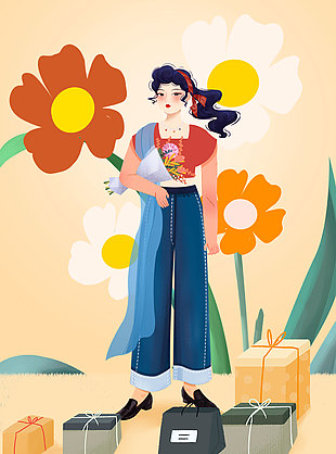 妇女节创意手绘插画素材