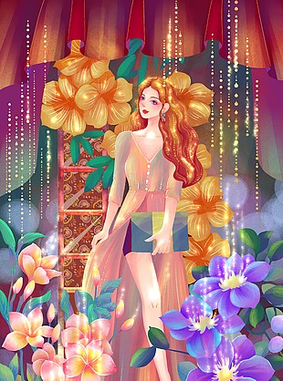 彩色古典手绘妇女节插画模板