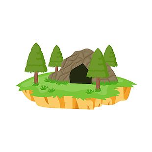 卡通岛屿山洞免抠图素材