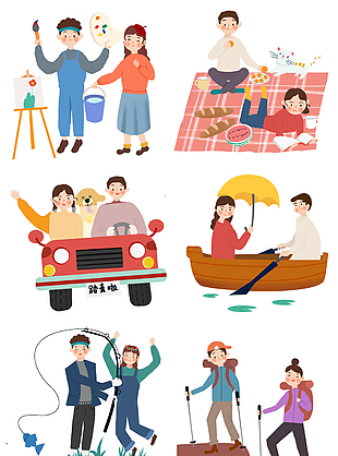 创意精致手绘情侣春游人物插画合集