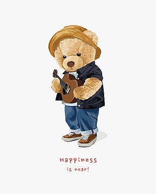 温暖弹吉他小熊插画