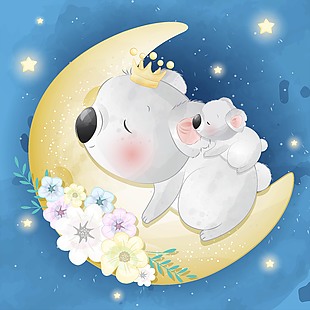 可爱考拉母子睡觉插画