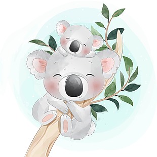 夏季森林动物考拉插画