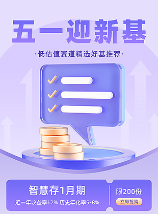 五一迎新基紫色简约投资金融海报设计