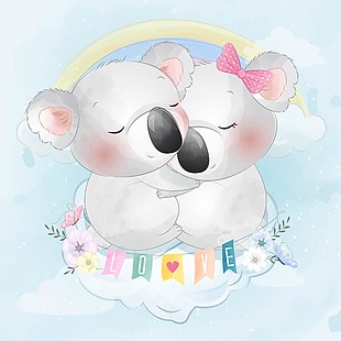 熟睡小考拉可爱插画