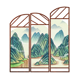 山水复古手绘插画设计元素