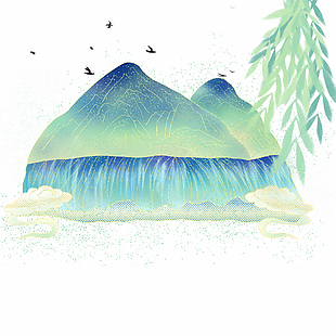 山水柳叶元素设计模板素材