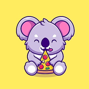 卡通考拉吃披萨插画