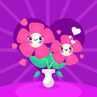 手绘花草花盆插画