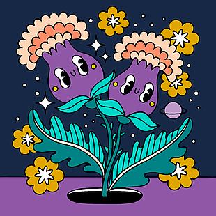 可爱喇叭花设计插画