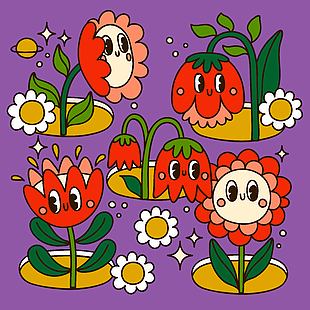 可爱卡通鲜花装饰画插画