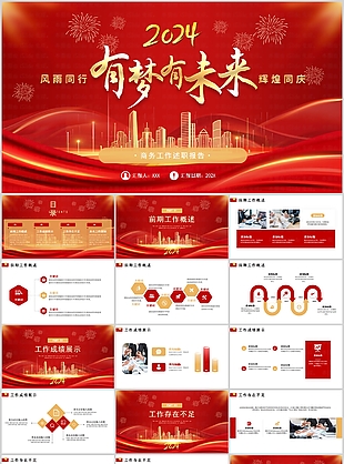 2024红色商务工作述职报告PPT