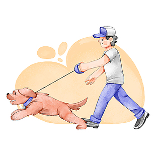 简单跑步遛狗插画