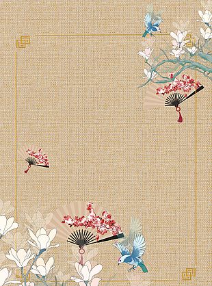 中国传统花鸟工笔画中式海报背景