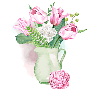 水彩芍药花插画