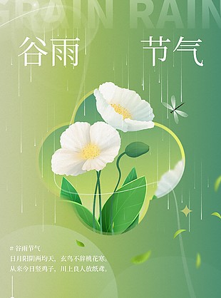 谷雨节气简约质感花卉插画海报素材