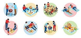 户外烤肉插画