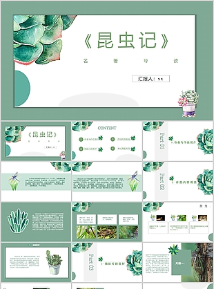 清新水彩晕染风昆虫记读书分享PPT模板