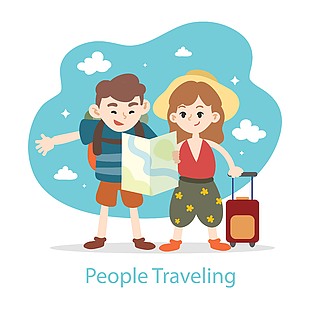 春游卡通旅行者背包客