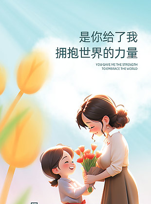 致敬伟大母爱卡通人物趣味海报素材