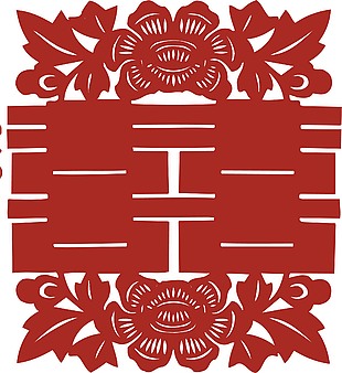 红色喜庆鲤结婚双喜剪纸插画