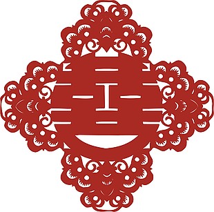 中国风国粹剪纸红双喜图案