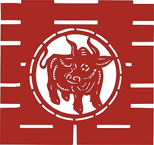 红双喜剪纸生肖牛图案
