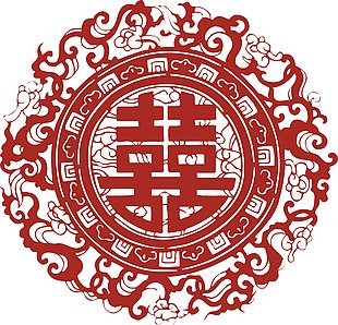 中国风红双喜剪纸窗花