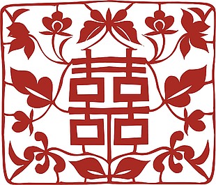 红双喜剪纸窗花插画