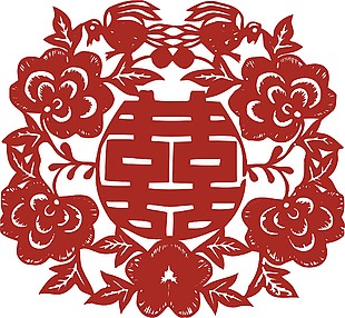 剪纸双喜寓意喜庆插画